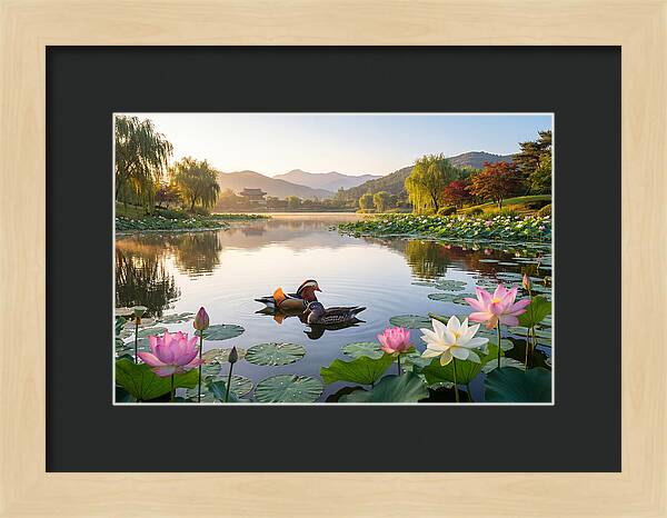 Mandarin Ducks In Tranquil Pond