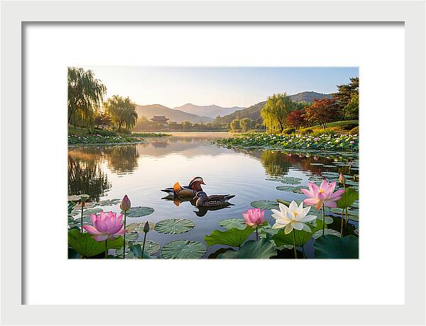 Mandarin Ducks In Tranquil Pond