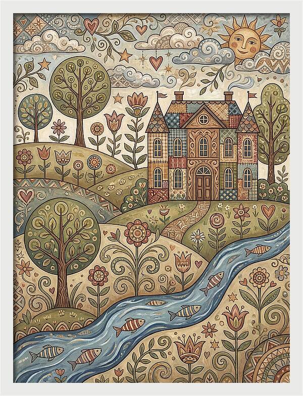 Manor Landscape In Folk Style