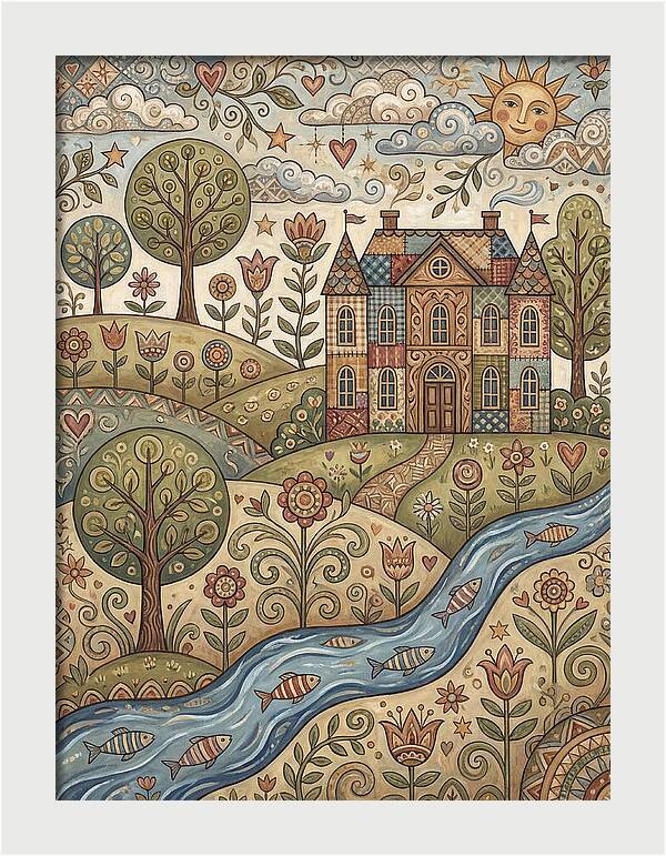 Manor Landscape In Folk Style