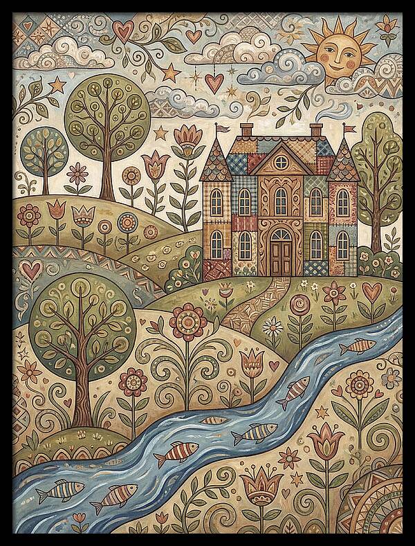 Manor Landscape In Folk Style