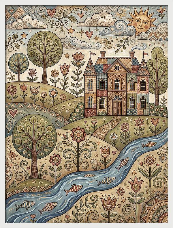 Manor Landscape In Folk Style