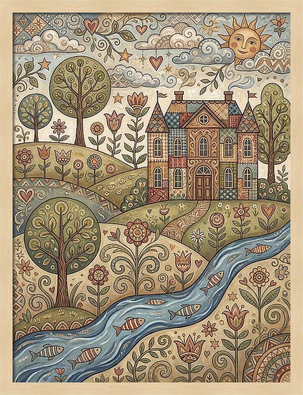 Manor Landscape In Folk Style