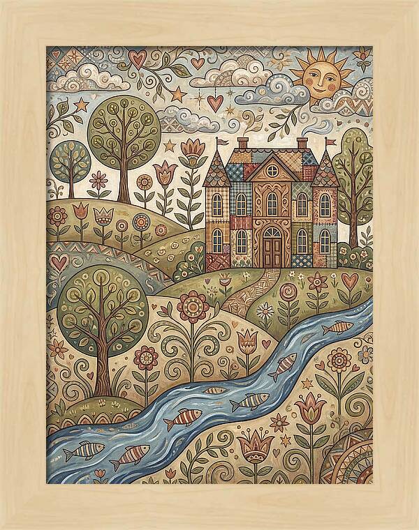 Manor Landscape In Folk Style