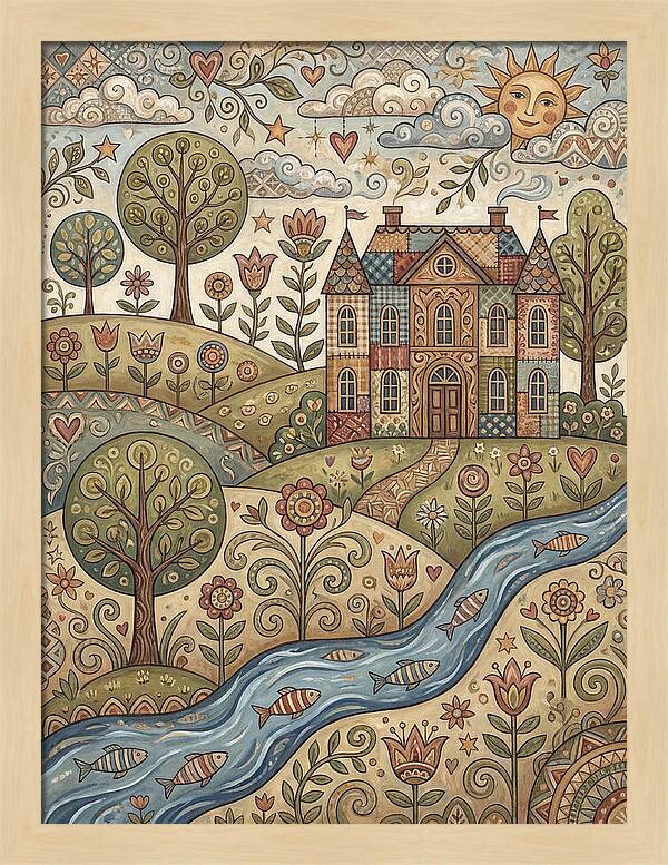 Manor Landscape In Folk Style