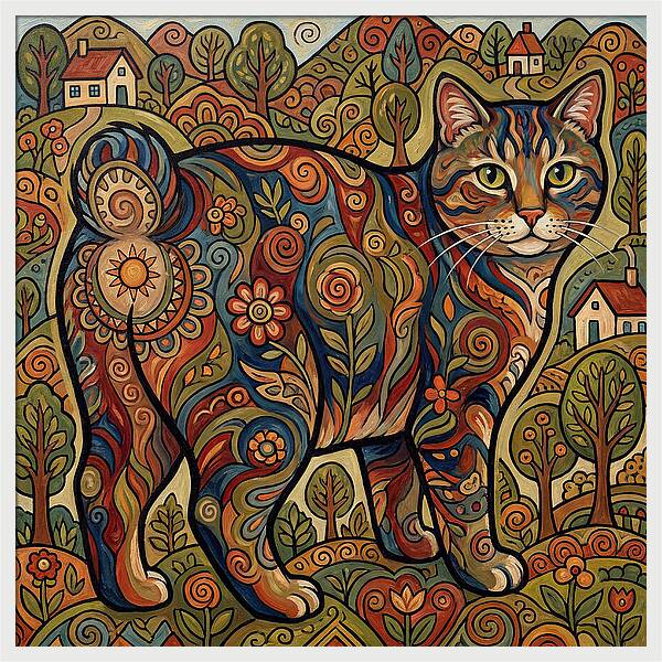 Manx Cat In Vibrant Landscape