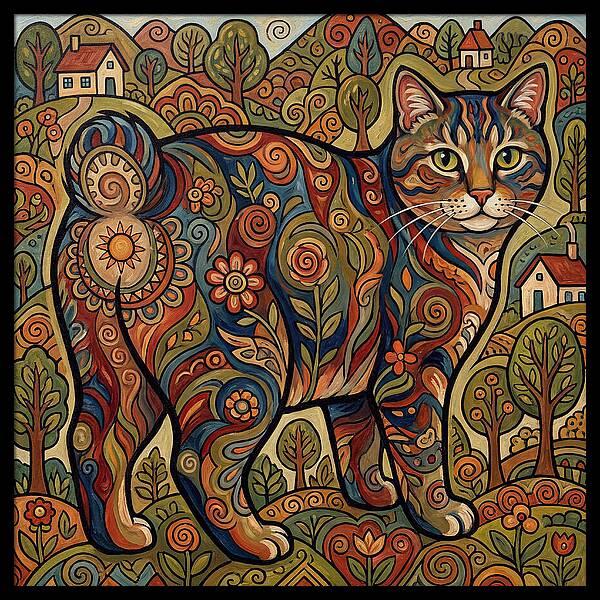Manx Cat In Vibrant Landscape