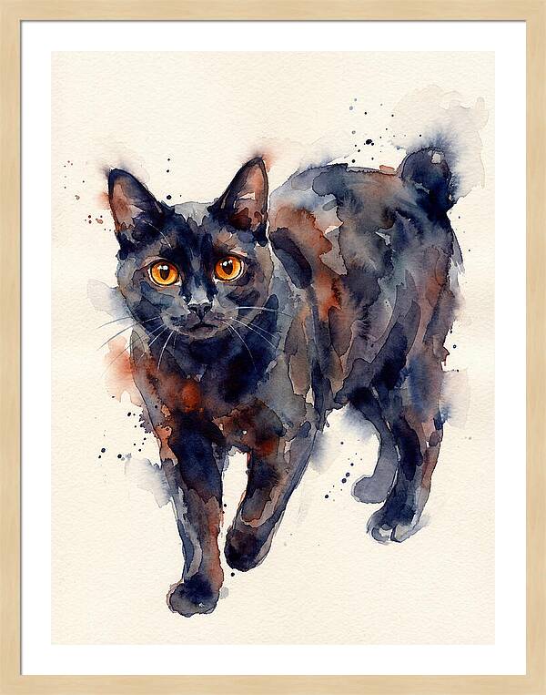 Manx Cat Watercolor Portrait
