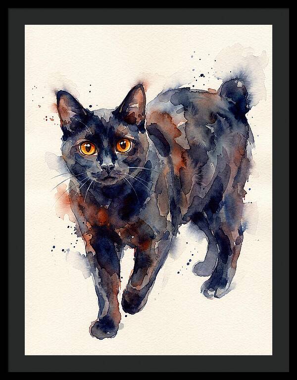 Manx Cat Watercolor Portrait