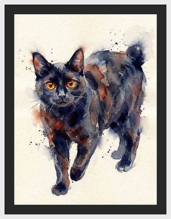 Manx Cat Watercolor Portrait