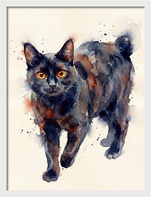 Manx Cat Watercolor Portrait