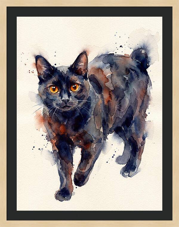 Manx Cat Watercolor Portrait