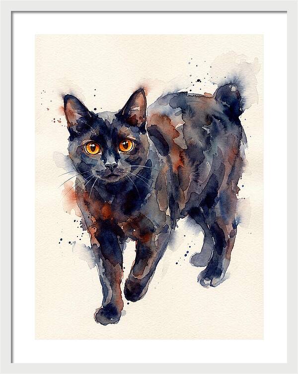 Manx Cat Watercolor Portrait