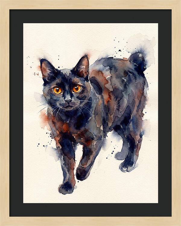 Manx Cat Watercolor Portrait