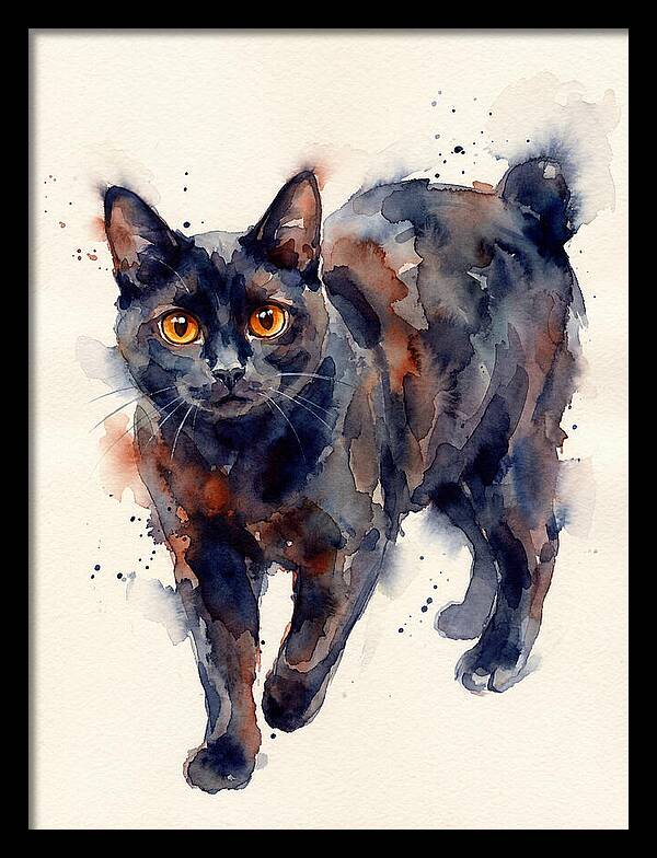 Manx Cat Watercolor Portrait