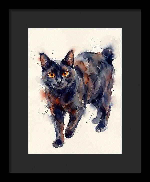 Manx Cat Watercolor Portrait