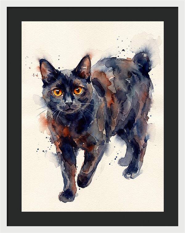 Manx Cat Watercolor Portrait