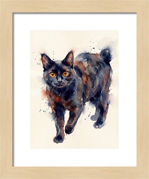 Manx Cat Watercolor Portrait