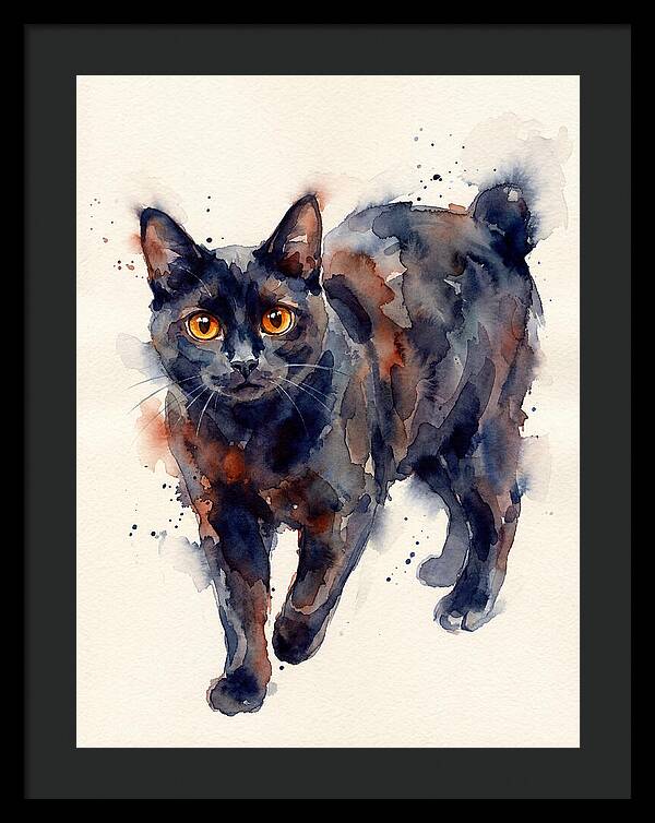 Manx Cat Watercolor Portrait