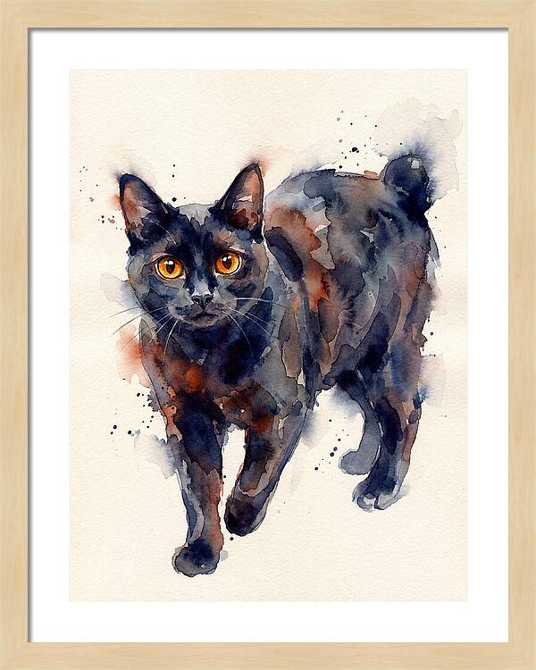 Manx Cat Watercolor Portrait