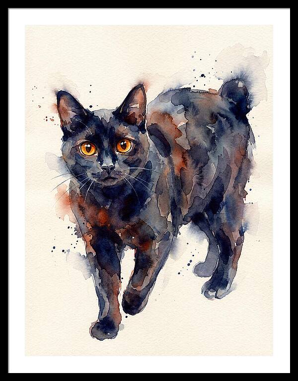 Manx Cat Watercolor Portrait