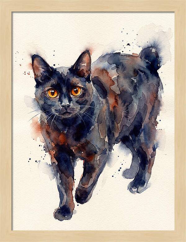 Manx Cat Watercolor Portrait