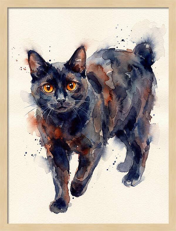 Manx Cat Watercolor Portrait