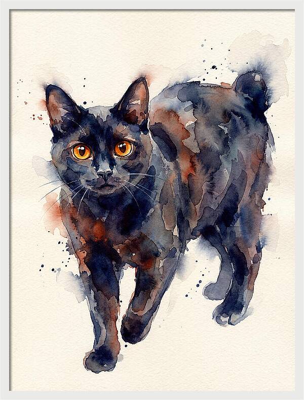 Manx Cat Watercolor Portrait
