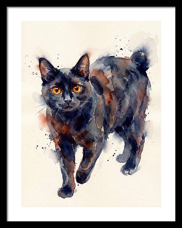 Manx Cat Watercolor Portrait