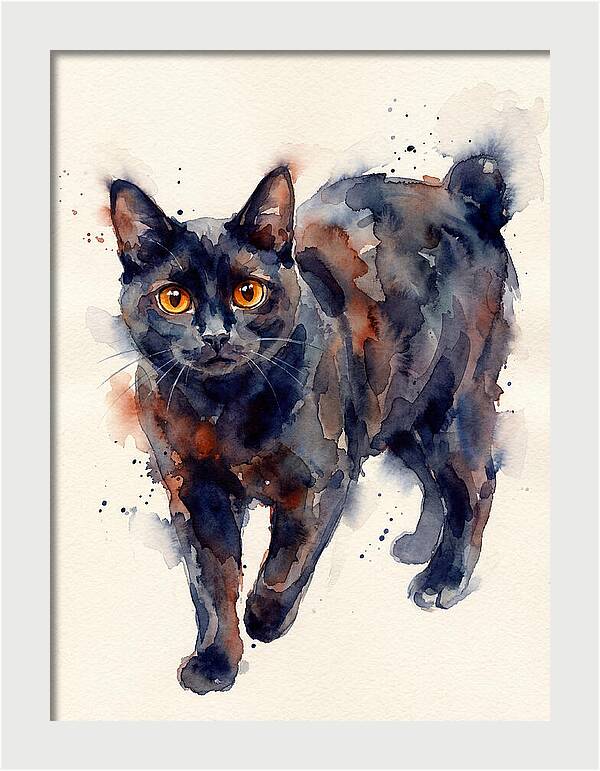 Manx Cat Watercolor Portrait