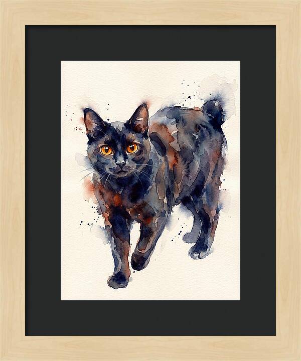 Manx Cat Watercolor Portrait