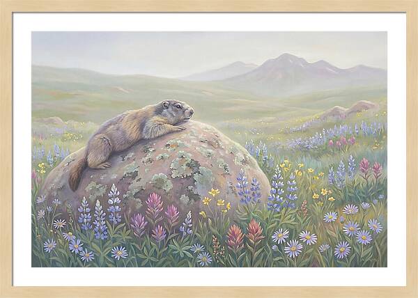 Marmot Sunning On Boulder
