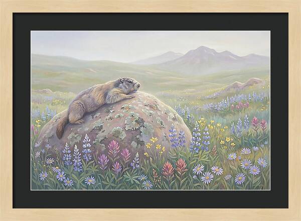 Marmot Sunning On Boulder