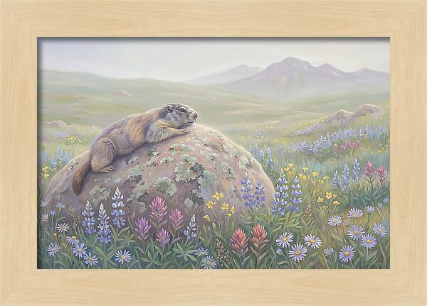 Marmot Sunning On Boulder