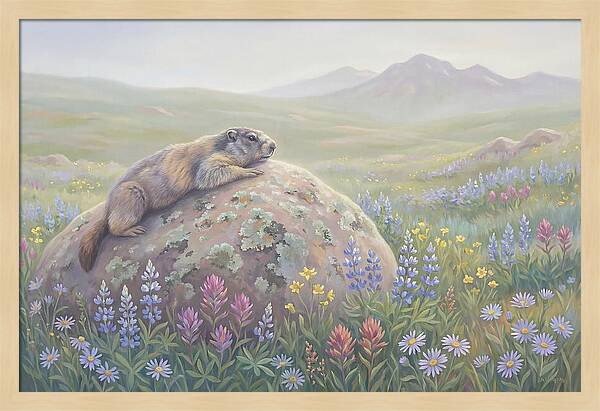 Marmot Sunning On Boulder