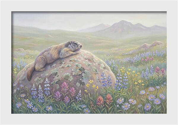 Marmot Sunning On Boulder