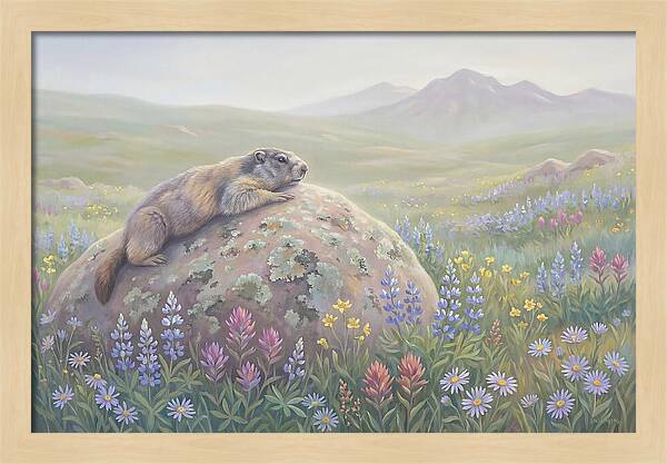 Marmot Sunning On Boulder