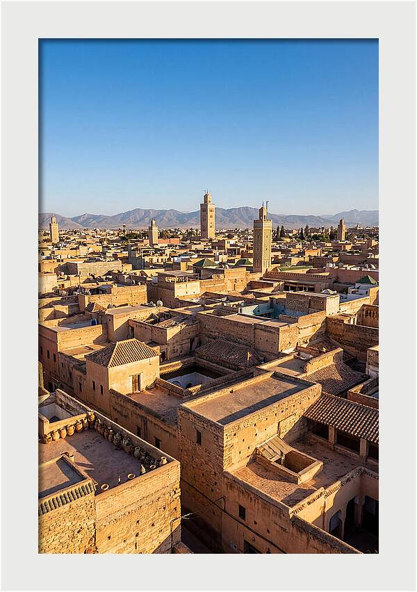 Marrakech Minarets Over Rooftops