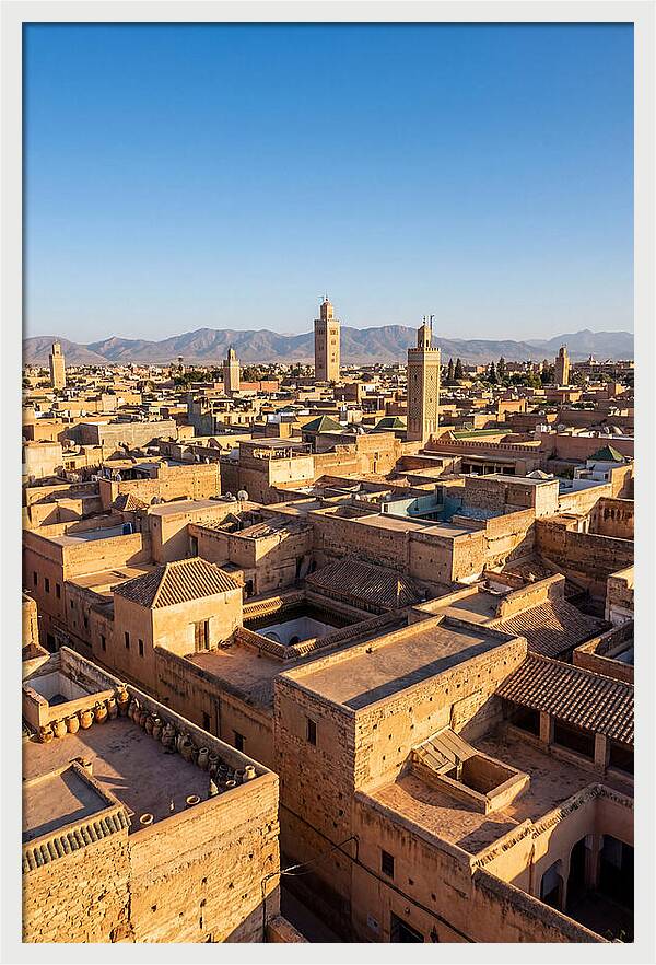 Marrakech Minarets Over Rooftops