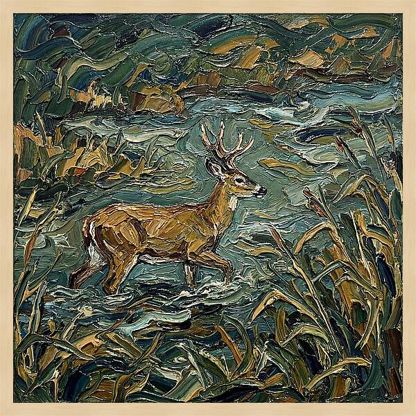Marsh Deer Amidst Serene Reflections