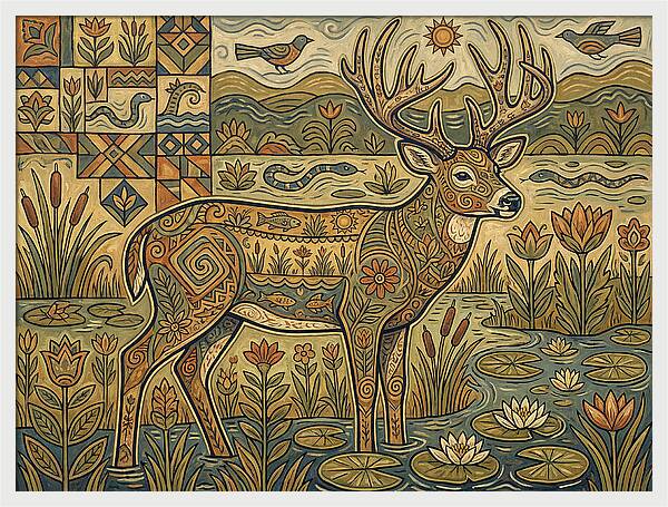 Marsh Deer Folk Art