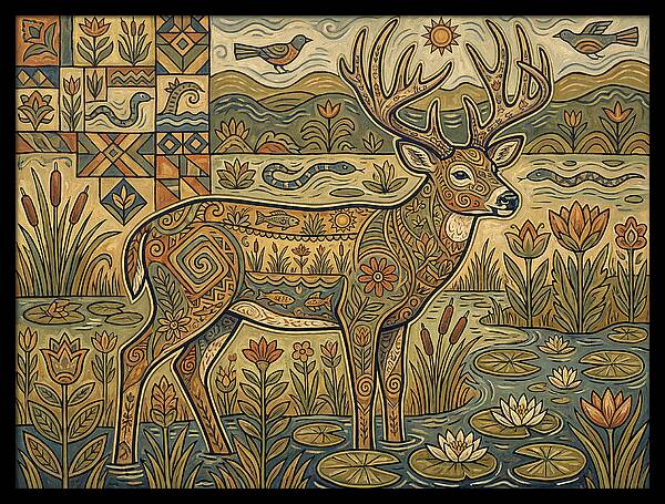 Marsh Deer Folk Art