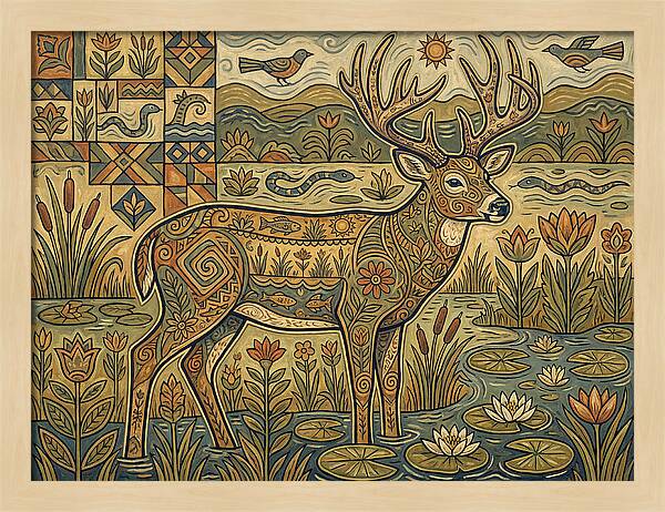 Marsh Deer Folk Art