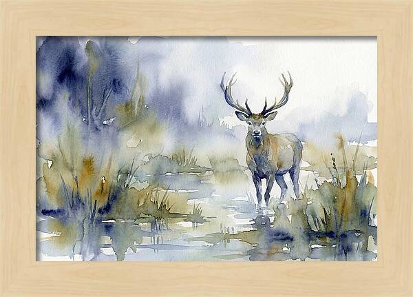 Marsh Deer In Misty Landscape