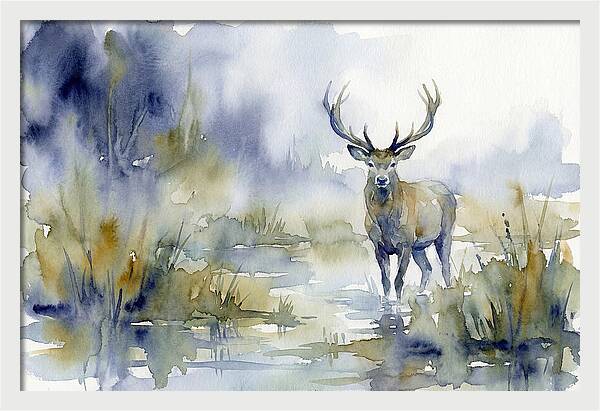 Marsh Deer In Misty Landscape