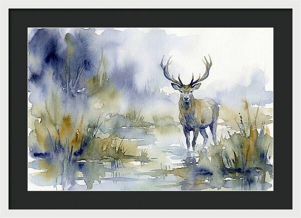 Marsh Deer In Misty Landscape
