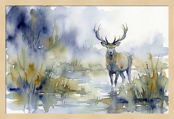 Marsh Deer In Misty Landscape