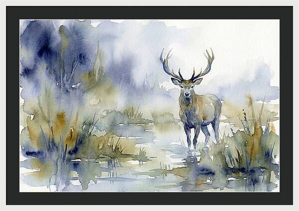 Marsh Deer In Misty Landscape