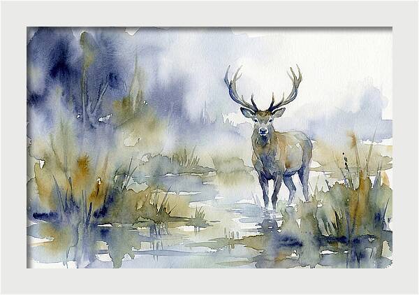 Marsh Deer In Misty Landscape