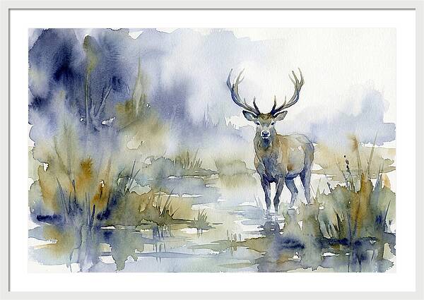 Marsh Deer In Misty Landscape